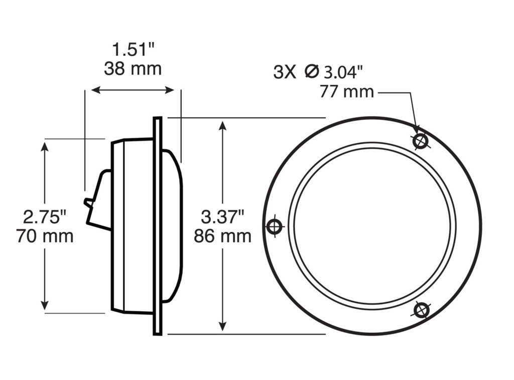 LED Marker/Clearance PC-Rated, Round AMP w/ Flange 2.5